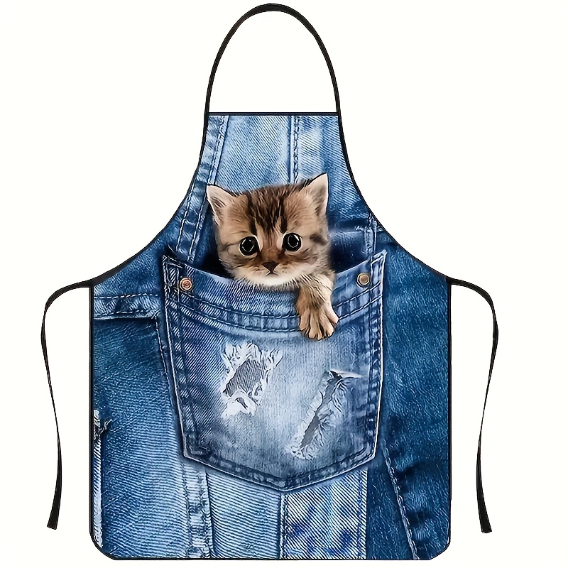 Home Cooking For Cats - Tablier de cuisine en Denim bleu