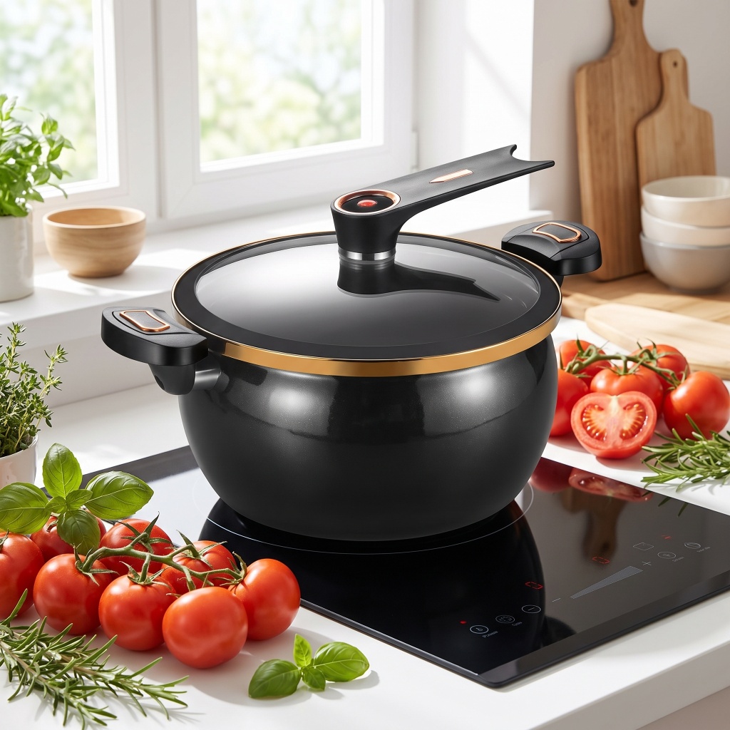 Home Cooking Channel - Marmite à micro-pression en émail noir